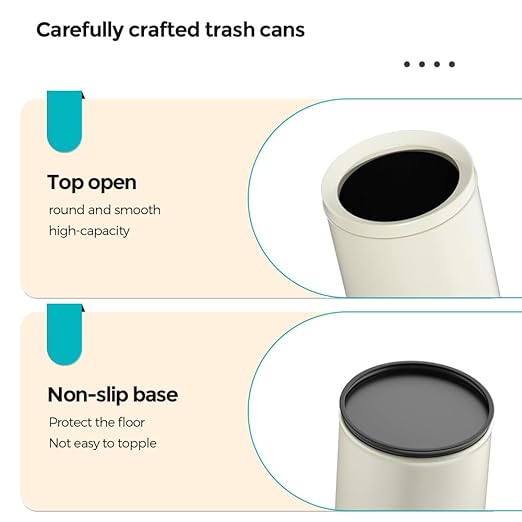 2.4 Gallon Bathroom Small Trash Can, Open Top Waste Basket, White Decorative Garbage Can, for Near Desk Bathroom Bedroom Hotel Office Cafe Kitchen Hallway(White 9L)
