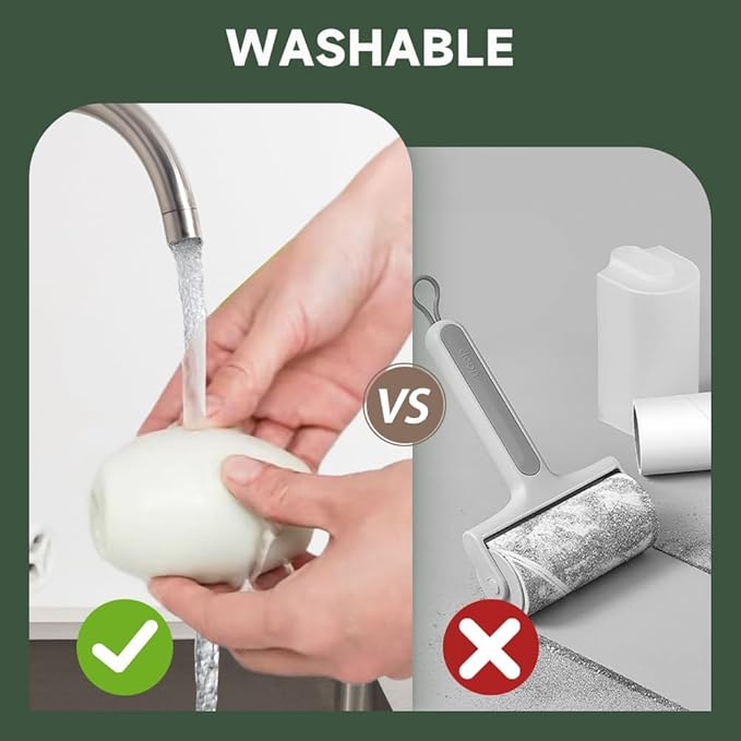 Reusable Silicone Lint Roller, 2025 Upgraded Washable Sticky Roller Powerful Adhesion for Pet Hair and Dust Removal, Portable Home Travel Lint Roller for Clothes Bed Sofa (2, White+Green)