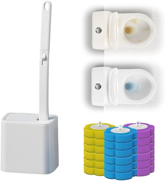Disposable Toilet Brush, Toilet Brush Holder, Compact Wall Mounted DisposableToilet Cleaning System for Modern Bathrooms, Hygienic Toilet Cleaner for Families (White)