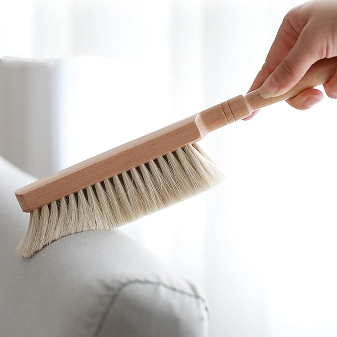 Horsehair Hand Brush Soft Bristles Oiled Beech Wood Handle Coat Brush 12 Inch Long (2pcs White Horsehair)