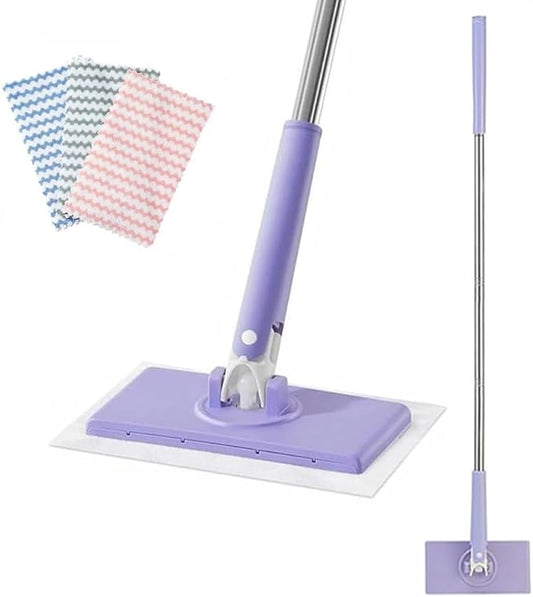 2026 Snap Grip Mini Mop Upgraded with 10 Pads| Zero Touch Hands-Free Cleaning Mop|27.5” & 36.5” Adjustable Handle Flat Dust Mop for Bathroom,Corners,Windows|No Wash, Wet & Dry Use (27.5”Purple)