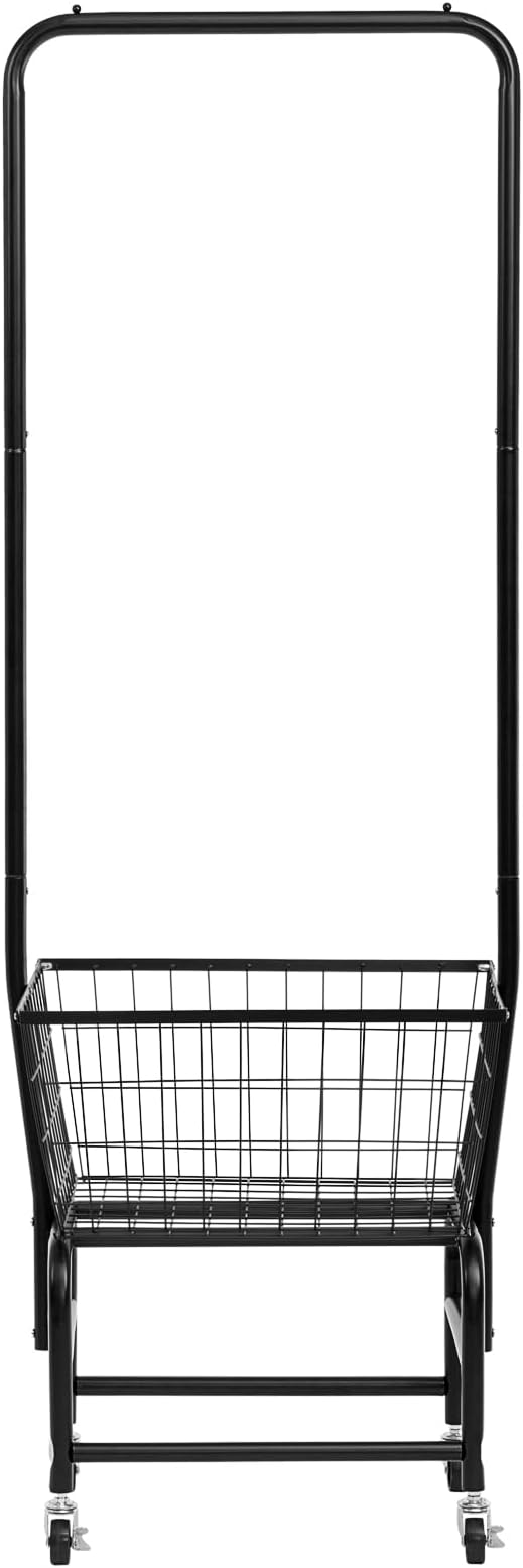 ALIMORDEN Laundry Cart with Clothes Rack, Rolling Laundry Butler with Wire Storage Rack，Black