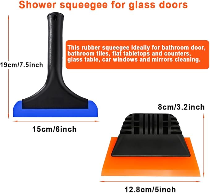 Cotonlake 6" Small Silicone Squeegee 5-inch Handy Small Rubber Window Shower Squeegee Auto Water Blade for Car Windshield, Window, Mirror, Glass Door, Ice Snow Removal Scraper Tool (Blue and Orange)