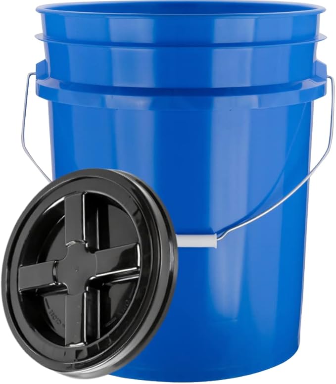 House Naturals 5 Gallon Plastic Blue Food Grade Made in USA Bucket Container with Air Tight Screw on Lid (Pack of 3)
