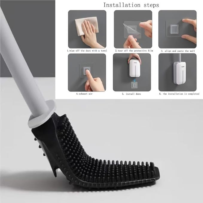 Modern Wall-Mounted Toilet Brush and Stand Set, Silicone Toilet Bowl Cleaning Brush, Soft and Durable, with Suction Cup Seamless Hook,Grey