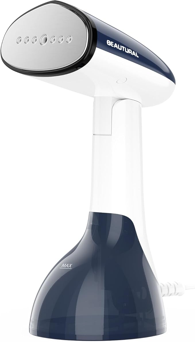 BEAUTURAL Steamer for Clothes, Portable Handheld Garment Fabric Wrinkles Remover, Aluminun Heating Plate, 35-Second Fast Heat-up, Large Detachable Water Tank (Only for 120V)