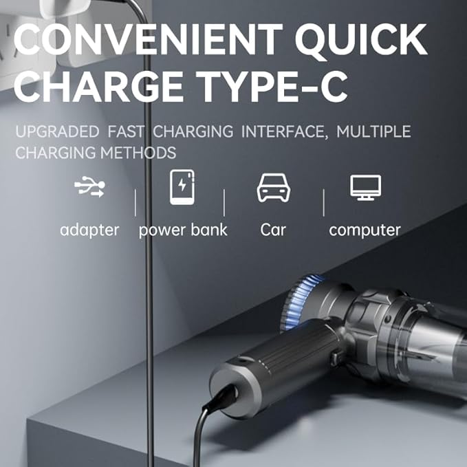 TAVT Car Vacuum Portable Cordless, 19000PA Suction Power [3 Suction Modes] & 6000mAh Battery [USB-C Charging Cable], 4-in-1 Wireless Mini Handheld Cleaner for Home, Car, Pet, Office