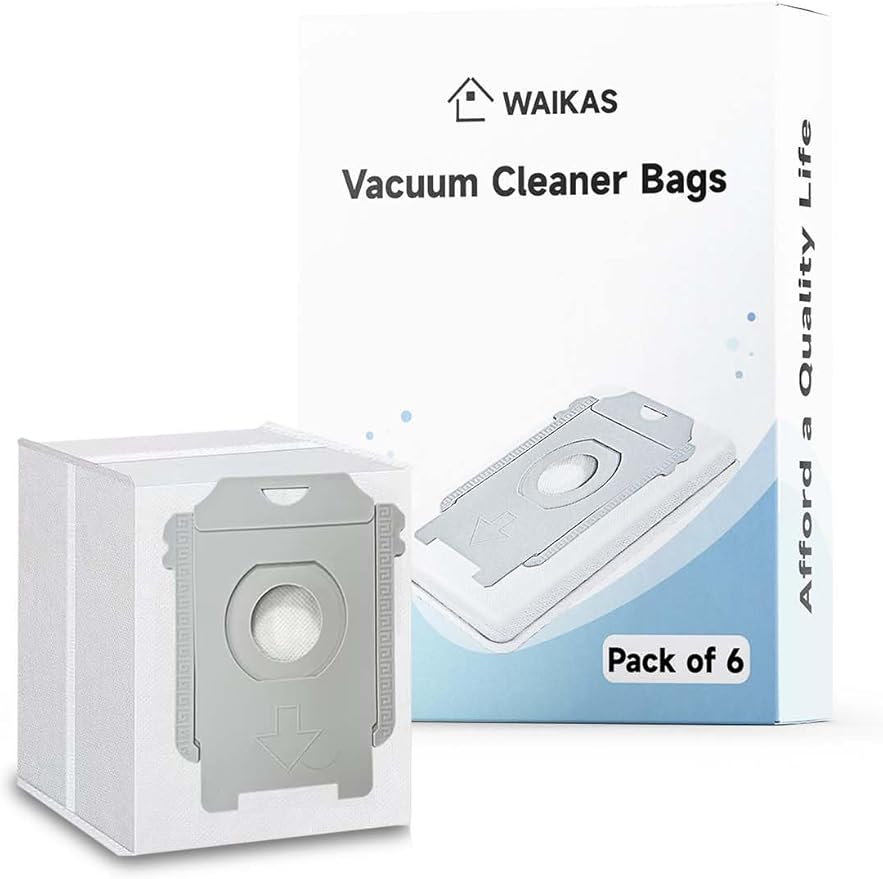 WAIKAS 6 Pack Vacuum Bags for iRobot Roomba j9+, j7+, j5+, i5+, j6+, i3+, i4+, i8+, s9+, and Other i/s/j Series Clean Base Automatic Dirt Disposal Bags Replacement Parts