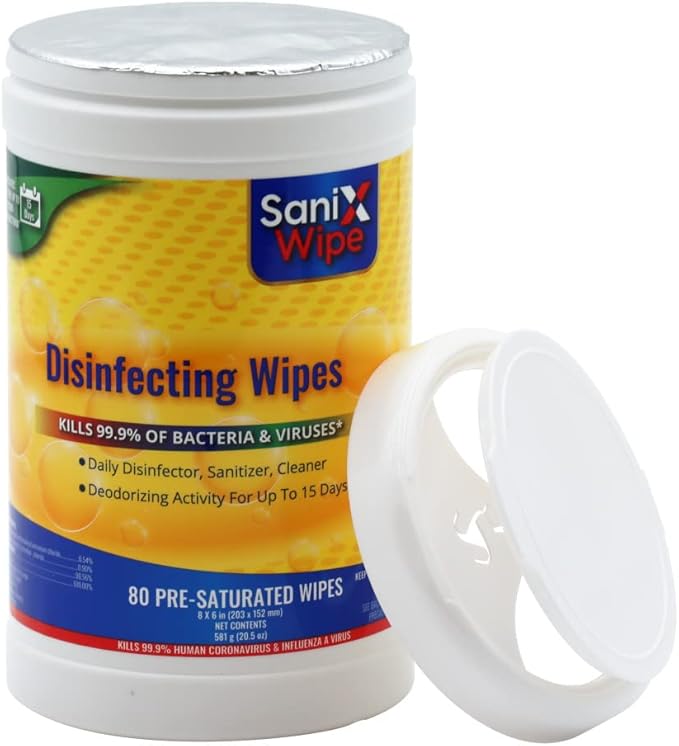 SaniX Disinfecting Wipes List-N Surface Clean Deodorize 80 Ct/Canister 8-Pack, White, 80 Count per Canister, 8 Pack, Total 640 Count, KL-SX-W80-8