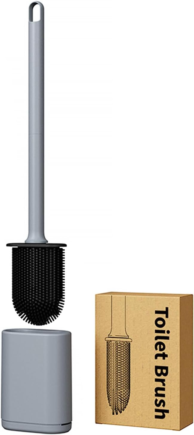 Kucucyle Dual-Sided RV Silicone Toilet Brush with TPR Bristles & Detachable ABS Handle Set, Wall Mountable Toilet Bowl Brush,Flexible Cleaners Brushes for 360°Deep Cleaning Bathroom/Camper (Gray‌)