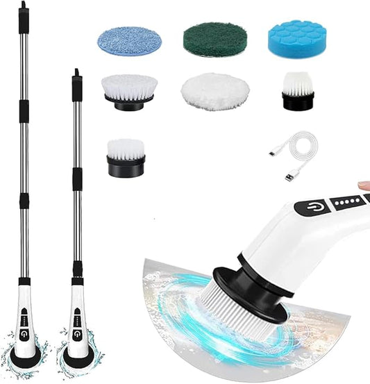 NEWONE Electric Spin Scrubber, Cordless Cleaning Brush with 7 Replaceable Brush Heads, 2 Adjustable Speeds, White