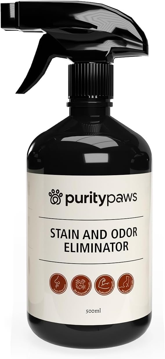Purity Paws Pet Stain & Odour Remover – Fast-Acting Enzyme Cleaner for Dog & Cat Urine, Feces & Vomit – Pet Safe Odor Eliminator for Carpet, Upholstery, Car, Bedding, Tiles – Puppy Essentials – 500ml