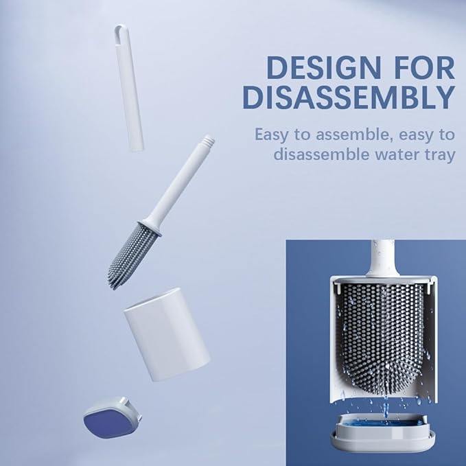 Kucucyle Dual-Sided RV Silicone Toilet Brush with TPR Bristles & Detachable ABS Handle Set, Wall Mountable Toilet Bowl Brush,Flexible Cleaners Brushes for 360°Deep Cleaning Bathroom/Camper (Gray‌)