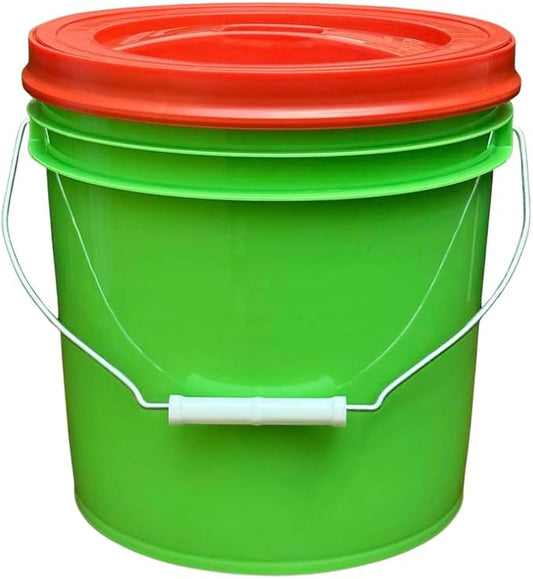 House Naturals 2 Gallon Food Grade - BPA Free Made in USA Buckets Lime Color pails with Screw On Gasket Lids (1, Lime - Red lids)