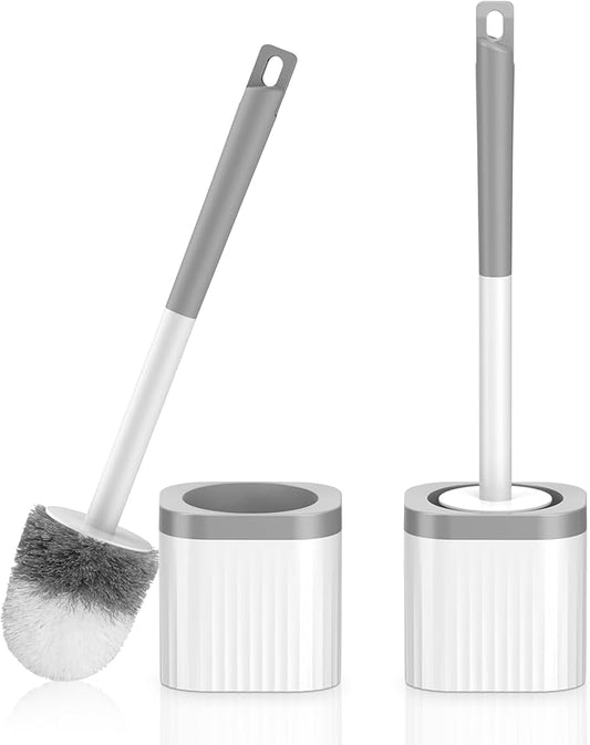 EZKEY Toilet Brushes, 2 Pack Toilet Brush and Holder Set with Nylon Bristles Toilet Bowl Brush Compact Hidden Scrubber Brushes for Bathroom Deep Cleaning, Grey & White
