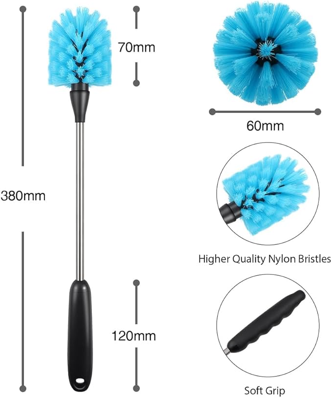 Water Bottle Brush, 15-inch Long, Bottle Brush Cleaner, Bottle Scrubber, Kitchen Scrub Brush Suitable for Water Bottles, Cups, Glasses, Baby Bottles, Wine Glasses, Blue