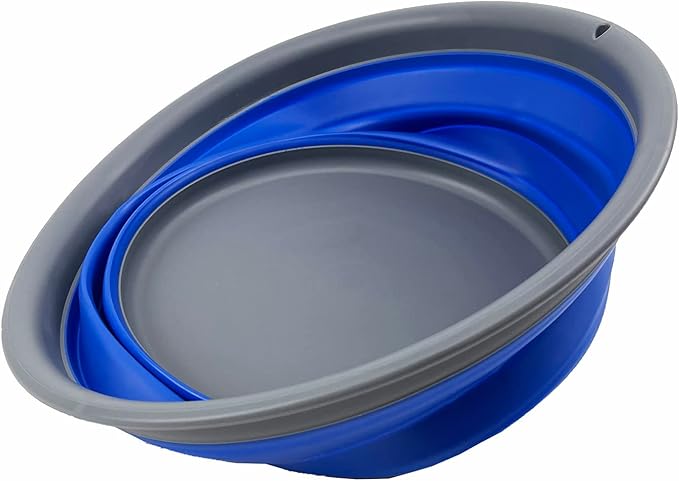 SAMMART 7.5L (1.98 Gallon) Collapsible Tub - Foldable Dish Tub - Portable Washing Basin - Space Saving Plastic Washtub (Grey/Purplish Blue)