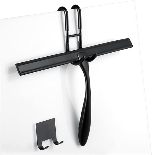 steauty Shower Squeegee for Glass Doors,10-Inch Shower Glass Squeegee, Matte Black Shower Squeegee for Shower Doors,Mirror,Windows, with Shower Door Hook and Adhesive Hook