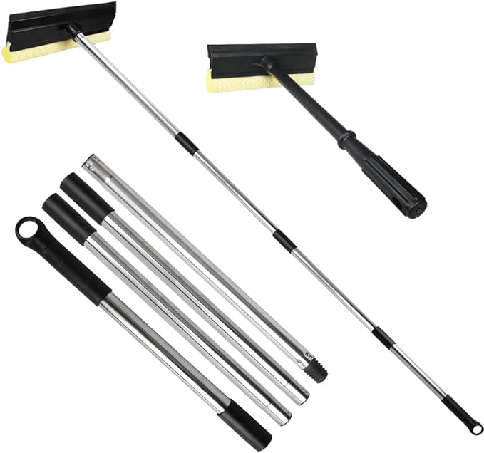 Window Squeegee Set Car Windshield Squeegee with Long Handle, 2 in 1 Sponge Squeegee, Window Cleaning Squeegee for Car Windshield Glass Gas Station Mirror Bathroom