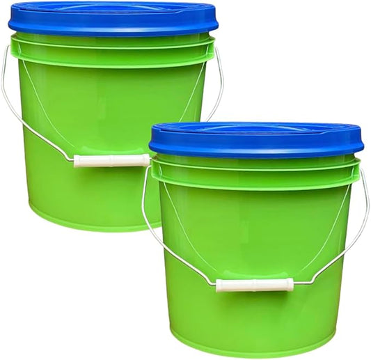 House Naturals 2 Gallon Food Grade - BPA Free Made in USA Buckets Lime Color pails with Screw On Gasket Lids (2, Lime - Blue lids)