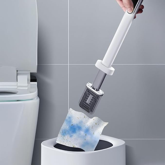 CBUCKS Disposable Toilet Brush – Silicone Head, Hands-Free Wet Wipe Attachment, Easy & Mess-Free Cleaning