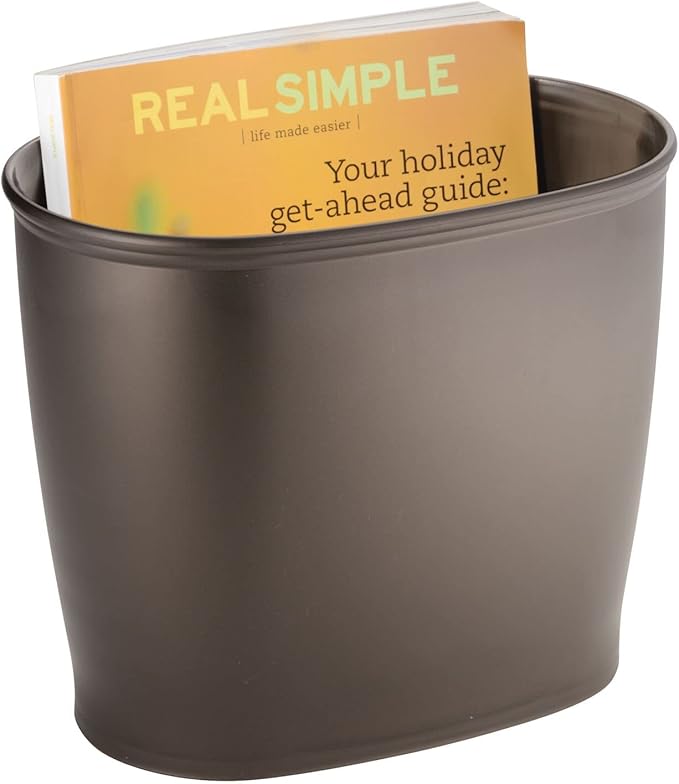 mDesign Plastic Compact Toilet Bowl Brush, Round Slim Wastebasket, Garbage Can/Recycling Bin Combo - Bathroom Cleaning/Storage, Holds Tissue, Cotton Balls, Trash, Hyde Collection, Set of 2, Bronze