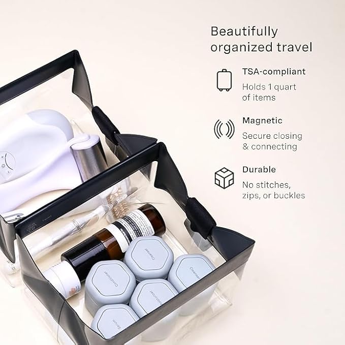 Cadence Parcel - Clear Dopp Kit with Magnetic Closure - Durable and Leak-Resistant Travel Toiletry Kit - Modular Design - Hygiene Bag for Travel Essentials - 2 Qt - Ink