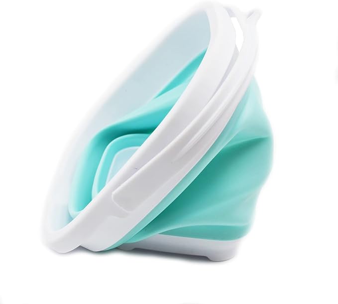 SAMMART 2.6L (0.68 Gallon) Super Mini Sqare Collapsible Plastic Bucket - Foldable Square Tub - Portable Fishing Water Pail - Space Saving Outdoor Waterpot (1, White/Lake Green)