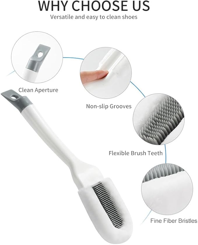 Andiker Professional Cleaning Shoe Brush, Multifunctional Long Handle Brush Cleaner, Hangable Soft Bristle Shoes Cleaning Scrubber (White)