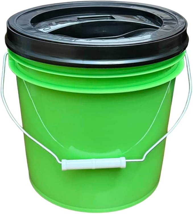 House Naturals 2 Gallon Food Grade - BPA Free Made in USA Buckets Lime Color pails with Screw On Gasket Lids (2, Lime - Black lids)