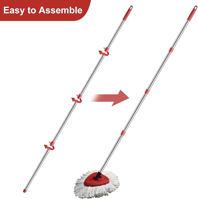 GRAREND 4-Section Spin Mop Replacement Handle, Mop Handle Compatible with Ocedar Spin Mop, 2.5-to-5 Foot Easy Cleaning Floor Mop Stick for Floor Cleaning (Germany Screw)