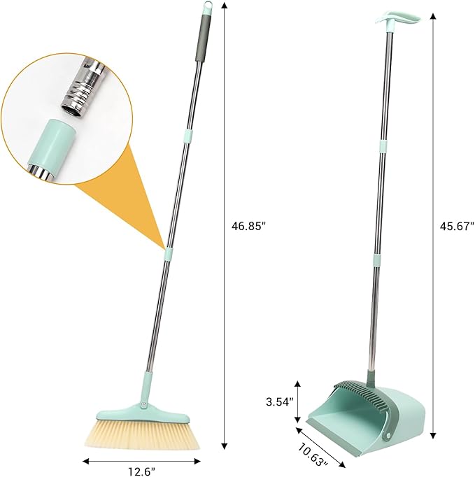 Sayene Broom and Dustpan Set,Long Handle Broom and Dustpan Set,Broom with Stand Up Dustpan Combo Set,for Home, Office, Lobby(Coffce)