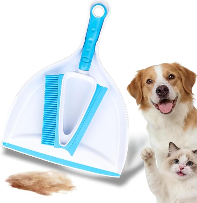 CHANHOO Pet Rubber Brush with Mini Dustpan,Dog Cat Hair Removal Brush with Squeegee,Portable Small Carpet Brush for Clothes,Cars,Sofa,Bed Sheet