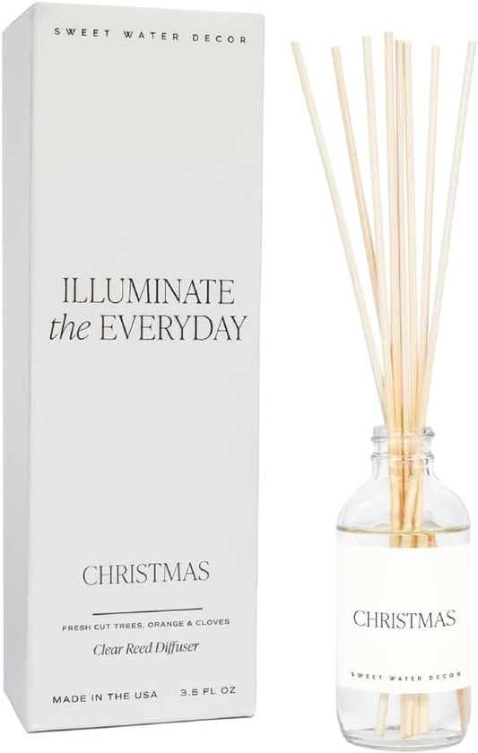 Sweet Water Decor Christmas Reed Diffuser Set - Fresh Cut Trees, Orange, and Cloves Holiday Reed Diffuser for Home with Long Lasting Fragrance - Non-Toxic Oil Reed Diffuser Made in The USA