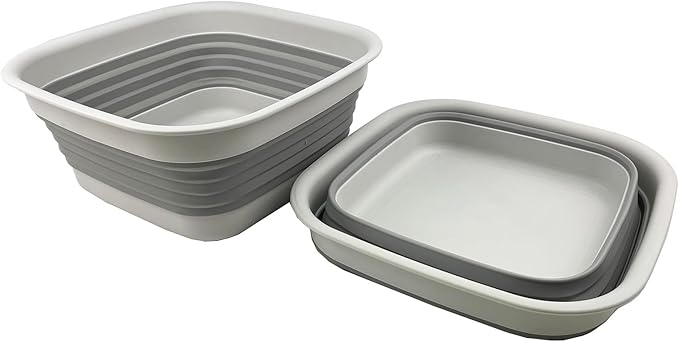 SAMMART 8L (2.1 Gallon) Collapsible Tub - Foldable Dish Tub - Portable Washing Basin - Space Saving Plastic Washtub (Grey (Set of 2))