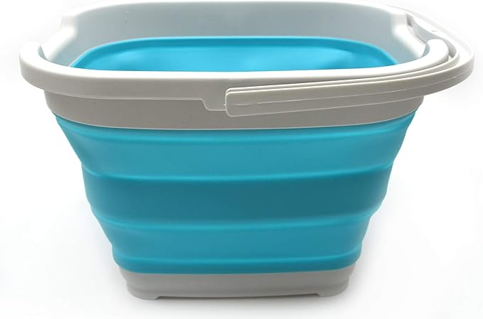 SAMMART 10L (2.6 Gallon) Collapsible Rectangular Handy Bucket (1, Grey/Bright Blue)
