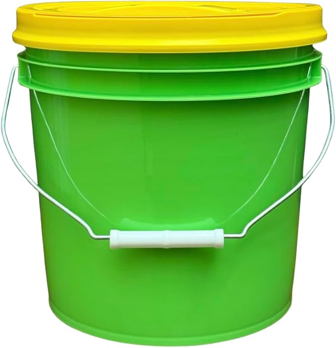 House Naturals 2 Gallon Food Grade - BPA Free Made in USA Buckets Lime Color pails with Screw On Gasket Lids (4, Lime - Yellow lids)