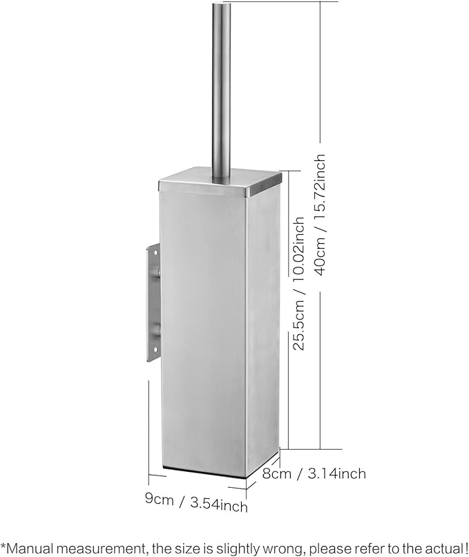 JOVYXIE Brushed Stainless Steel Square Toilet Brush with Metal Lid Dual-Use Toilet Brush Holder with Drilled + Drill-Free Hook Base Includes Removable Inner Bucket (Brushed)