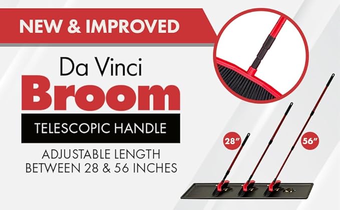 Da Vinci Curved Angle Broom & Dustpan Combo Pack - Heavy Duty Wide Broom for Indoor/Outdoor Sweeping, Steel Telescopic Handle, Durable PVC Bristles, Ideal for Pet Hair, Dust, Kitchen & Rough Surfaces
