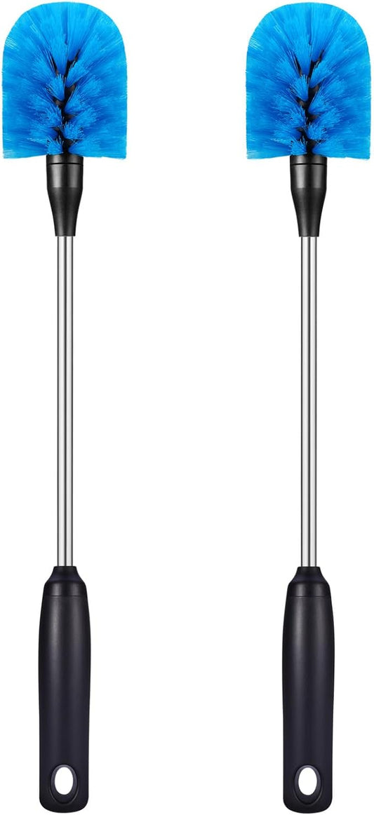 MOSOLAN Stainless Steel Bottle Brush with Replaceable Head, Long Handle Scrub Brush for Water Bottles, Glasswares, Mugs, Flasks, Tumblers, Vases, and Kitchen Sink, 2 Pack, 15 in