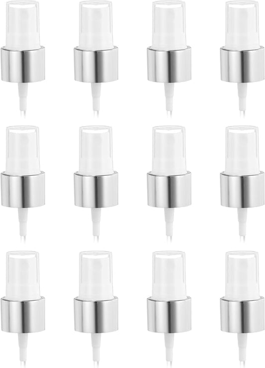 uxcell 12 Pcs Silver White Spray Top, 20/410 Fine Mist Sprayer Reusable Replacement Spray Bottle Pump Plastic Top for Cosmetic Perfume and Body Sprays Bottle