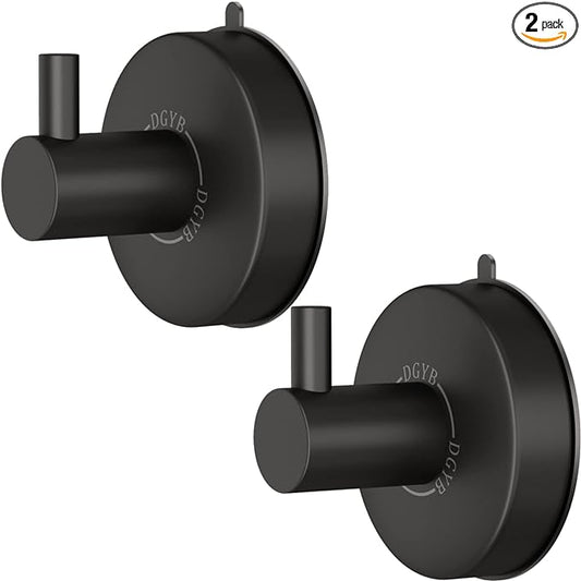 DGYB Suction Cup Hooks for Shower Set of 2 Towel Hooks for Bathrooms SUS 304 Stainless Steel Matte Black Shower Hook for Loofah 15 LB Bathroom Hook for Towels