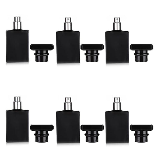 6 Pack 30ml / 1 Oz Black Assorted Refillable Perfume Bottle, Portable Square Empty Glass Perfume Atomizer Bottle Spray Applicator with 4 kinds of perfume dispenser(6 Pack 30ml / 1.01 oz. Black )