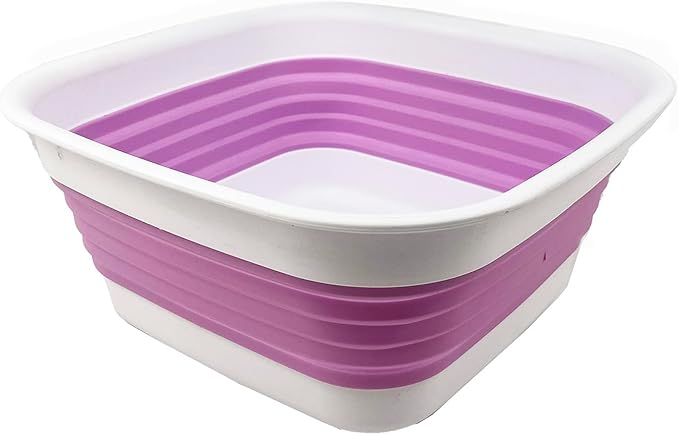SAMMART 8L (2.1 Gallon) Collapsible Tub - Foldable Dish Tub - Portable Washing Basin - Space Saving Plastic Washtub (White/Pale Purple)