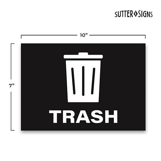 Trash Stickers, Self Adhesive Weatherproof Vinyl Stickers, Black, 7" x 10" (Pack of 4)