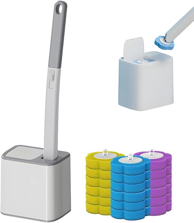 Disposable Toilet Brush, Toilet Brush Holder, Compact Wall Mounted DisposableToilet Cleaning System for Modern Bathrooms, Hygienic Toilet Cleaner for Families (Gray)