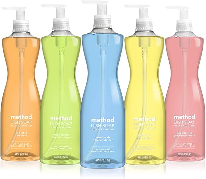 Method Gel Dish Soap, Lime + Sea Salt, Biodegradable Formula, Tough on Grease, 18 Fl Oz (Pack of 6)