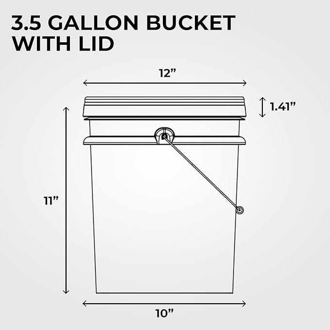 3.5-Gallon White Bucket Pail Container with Lid | Food Grade | Heavy-Duty Extra Durable | Metal Handles with Plastic Grip for Easy Carrying | Multi-Use | Easy Stack and Store | BPA Free