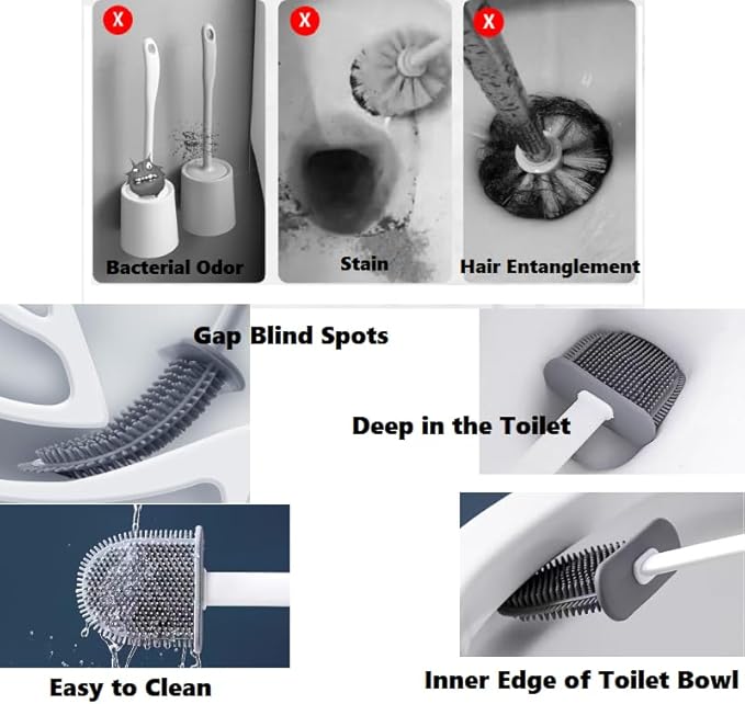 Silicone Toilet Brush Set with Holder – Bathroom Cleaning Brush, Crevice Cleaner, Anti-Slip Handle, and Wall-Mounted Bracket