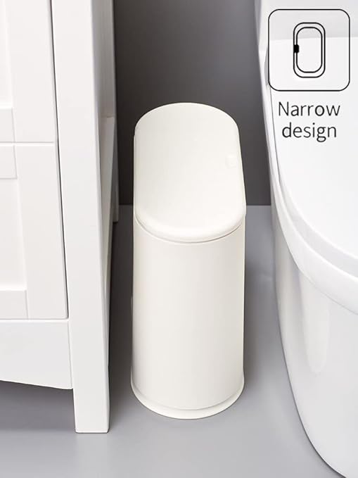Black Slim Rectangular Plastic Trash Can with Press Type Lid,12 Liter / 3.2 Gallon Narrow Trash Bin with Pop-up Lid for Toilet,Bedroom,Bathroom,Office,Kitchen,Powder Room
